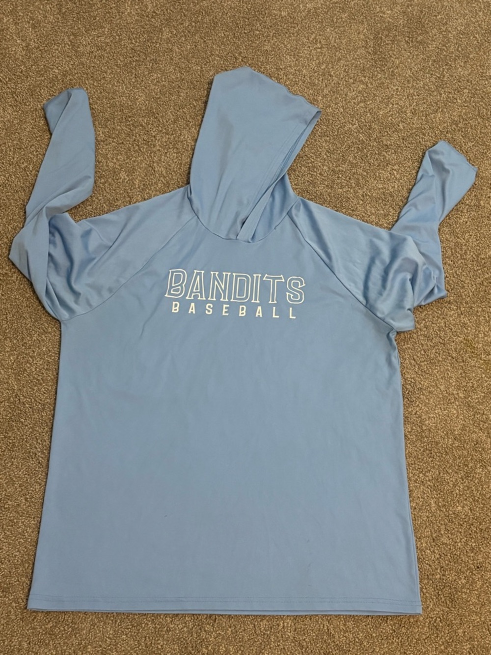 Light Blue Long Sleeve Hooded Pullover - XL - Polyester